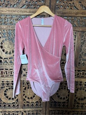 NWT Deadstock American Apparel Rose Sparkle Velvet Wrap Bodysuit Sz L